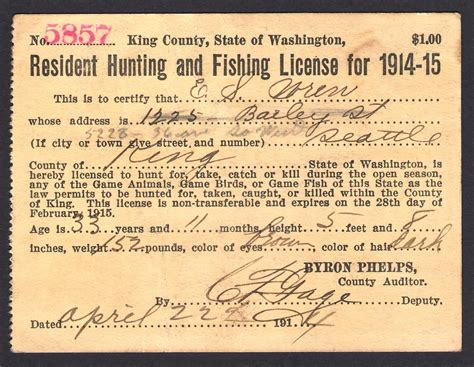 1899 - 1919 Washington Hunting & Fishing Licenses - Waterfowl Stamps ...