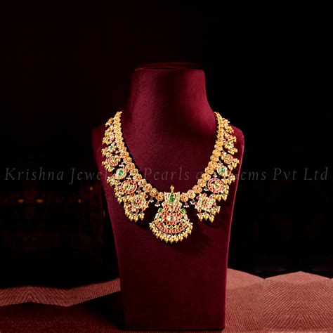 South Indian Floral Bottu Mango Peacock Kundan Necklace – Krishna ...