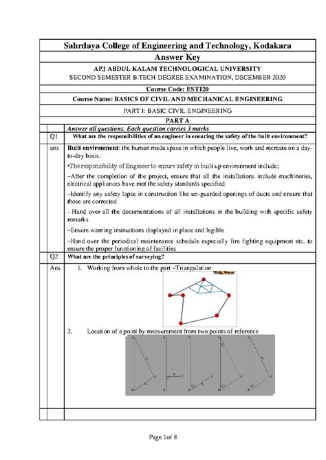 EST120 Final Exam Answer Key: Basics of Civil & Mechanical Engg. - Studocu