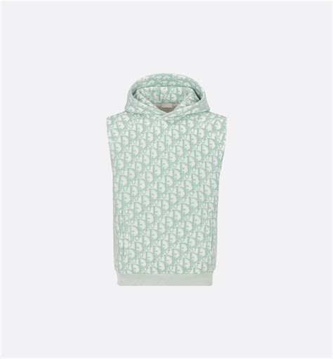 Dior Oblique Sleeveless Hooded Sweatshirt Green and White Terry Cotton ...