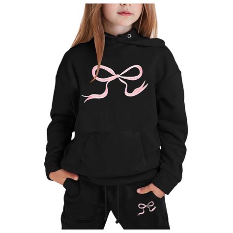 Girls Athletic Outfit Sets Cute Bow Knot Print Hoodies And Sweatpants 2 ...