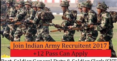 Join Indian Army Recruitment 2017– Soldier General Duty & Soldier Clerk/SKT