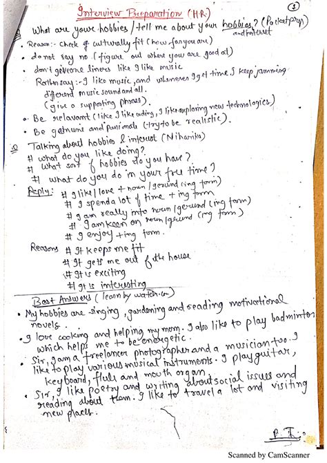 HR interview handwritten notes to study and manage question - Human ...