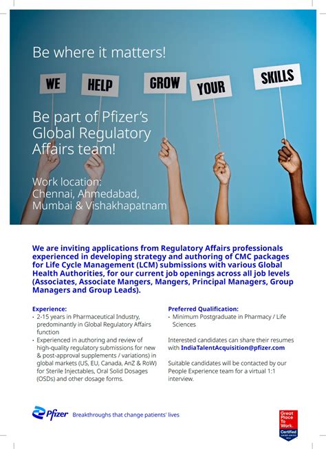 Pfizer's Job Vacancy for Regulatory Affairs