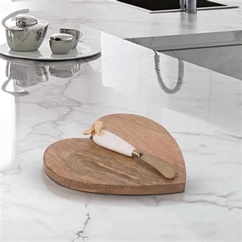 Wooden Heart Shaped Serving Board with Spreader Knife, 8.50"