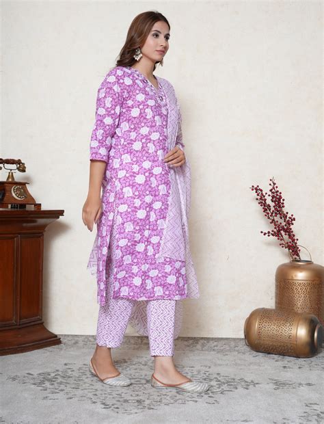 Munsell Purple floral printed Cotton Suit – Paridhaanam