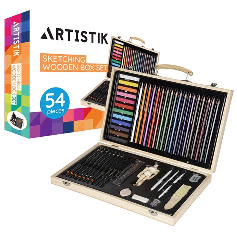 Buy Sketching Art Set with Manikin - 54 Piece Beginners Wooden Box Set ...