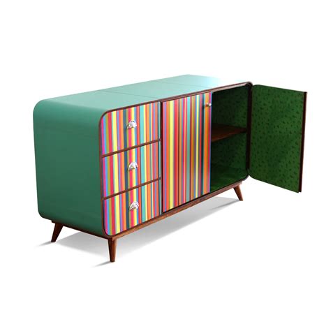 "The Coral Reef" "Credenza (Turquoise green & multicolored strips of l ...