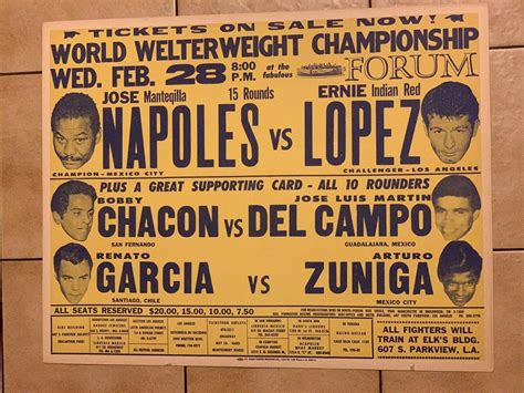Rare Original 1973 Jose Napoles Vs Ernie Lopez Onsite Boxing Poster ...