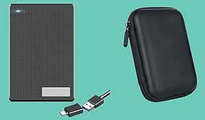 500GB External Portable Hard Disk with Carry Bag 2-in-1 Type C & USB 3. ...