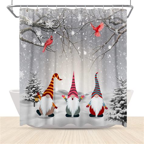 Arrebolart Christmas Gnome Shower Curtain Winter Scene Snowflake Shower ...