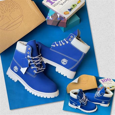 Blue and white timberland boots online