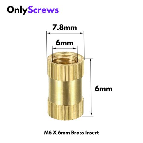M6 X 6mm Brass Threaded Inserts (Dia. 6mm, Length 6mm) – OnlyScrews