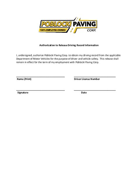 Fillable Online Authorization to Release Driving Record Information Fax ...