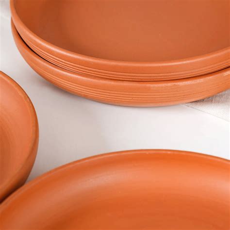 Engraved Terracotta Dinner Plates Set Of 4 Online - Premium Dinner ...