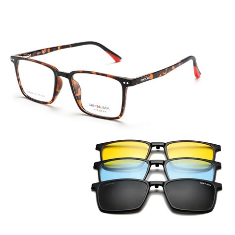 GREY JACK TR90 Rectangle Clip on Sunglasses for Myopic Men Women 6208 ...