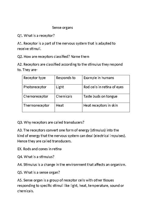 14. Sense Organs: Structure, Function, and Receptor Types - Studocu