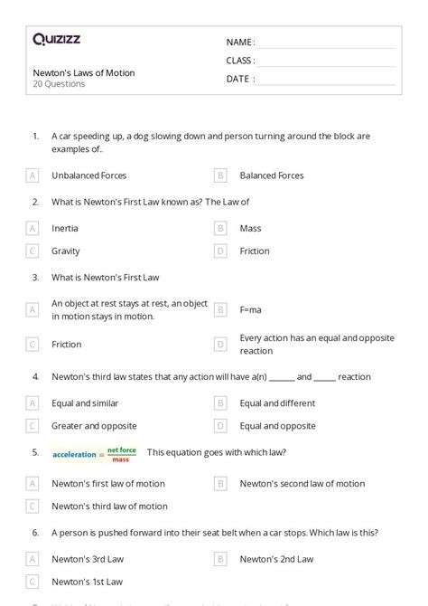 50+ newtons second law worksheets for 12th Class on Quizizz | Free ...