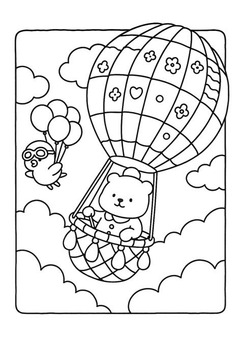 Hot Air Balloon Adventure - Cosy Colouring In Page (Free Printable ...