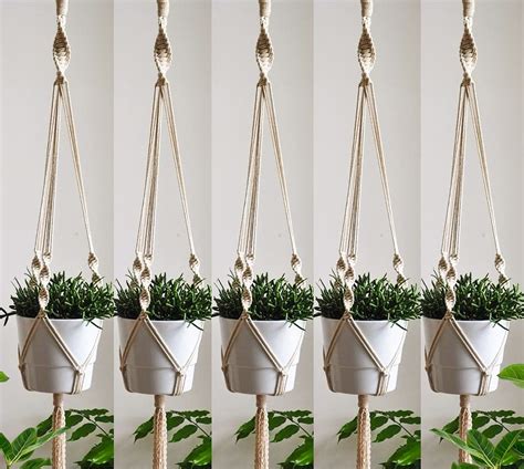 ecofynd Macrame Plant Hanger, Ivory, 39 inch, 5 Pc : Amazon.in: Garden ...