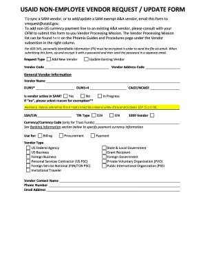 Fillable Online USAID NON-EMPLOYEE VENDOR REQUEST / UPDATE FORM Fax ...