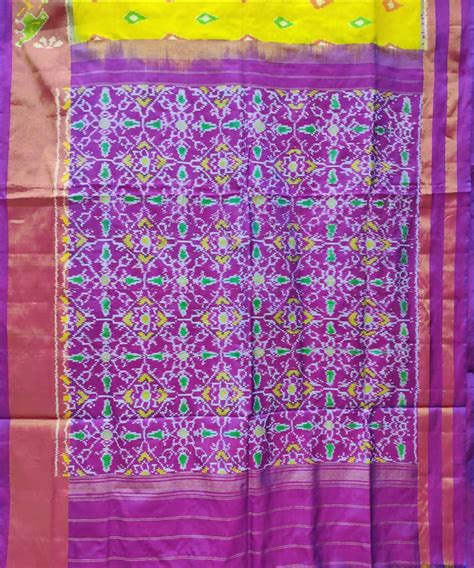 Aureolin yellow magenta handloom silk pochampally ikat saree – GoCoop