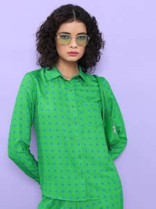 Tokyo Talkies Women Printed Casual Green, Blue Shirt - Buy Tokyo ...