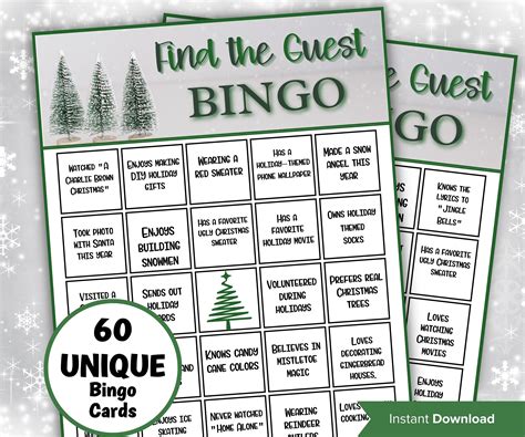 Find the guest - Christmas bingo game - 60 Unique Cards, Christmas ...