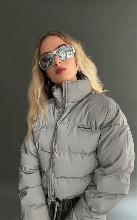 The Aria Grey Cropped Puffer Jacket | Aria The Label | SilkFred in 2024 | Puffer jacket outfit ...