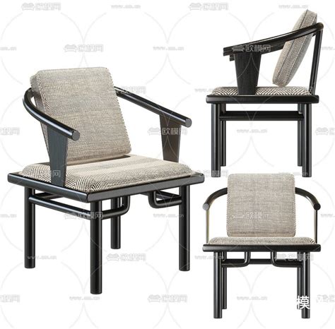 新中式黑檀木休闲椅圈椅3d模型下载_ID11983300_3dmax免费模型-欧模网