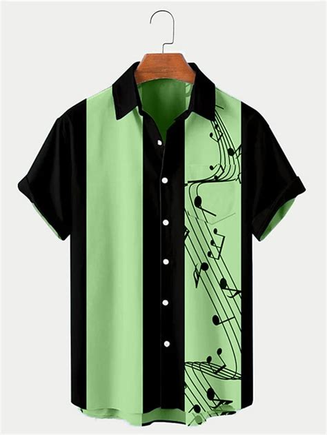 Men's Musical Notes Summer Shirt Bowling Shirt Button Up Shirt Short ...