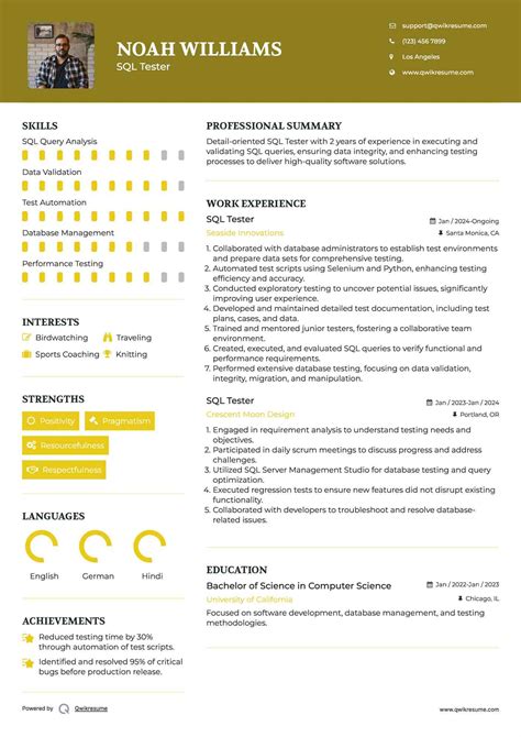 Image result for SQL Tester Resume PDF