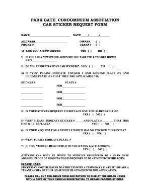 Fillable Online Vehicle ID STICKER REQUESTdoc Fax Email Print - pdfFiller