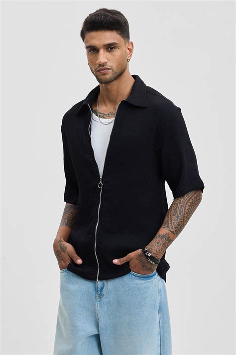 Buy Men's Black Oversized Zipper Shirt Online | Snitch – SNITCH