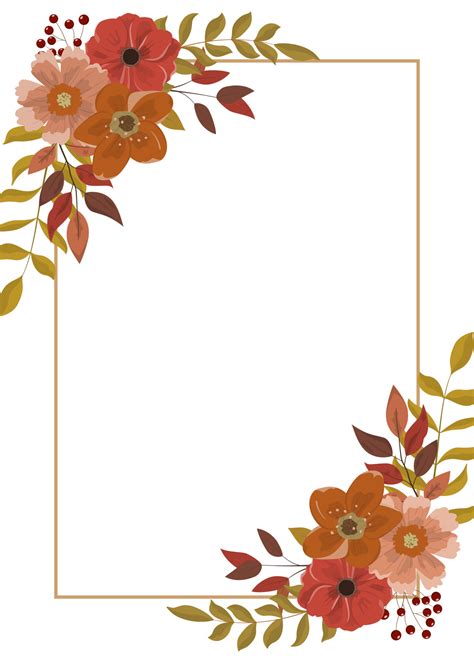 Autumn vertical frame, invitation template with flowers, leaves, and ...