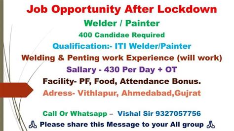 ITI Welder/ Painter Job Opportunity After Lockdown 400 Candidates ...