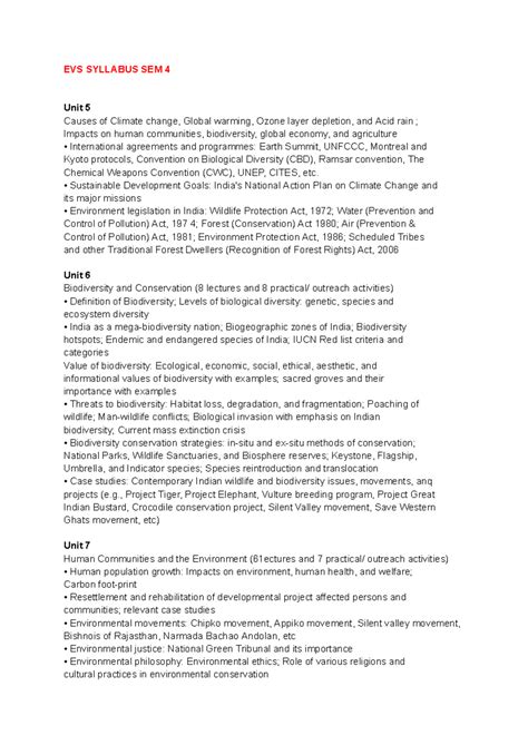 EVS Syllabus for Semester 4: Topics on Climate Change & Biodiversity ...
