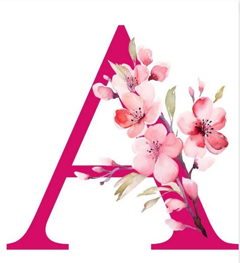 Hot Pink Floral Alphabet Watercolor Monogram in PNG Format, 26 Floral ...