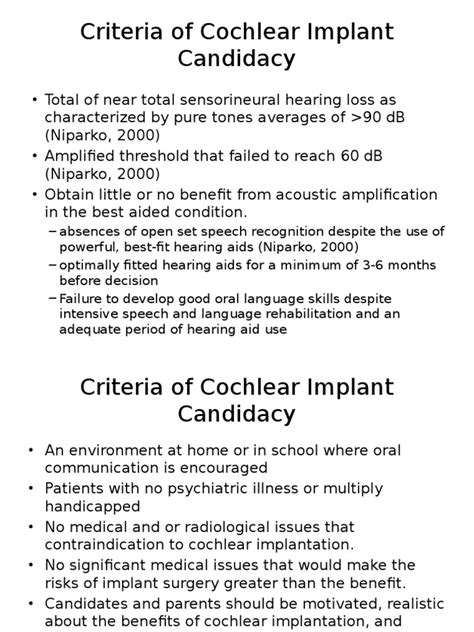Criteria of Cochlear Implant Candidacy | PDF | Hearing Loss | Ear