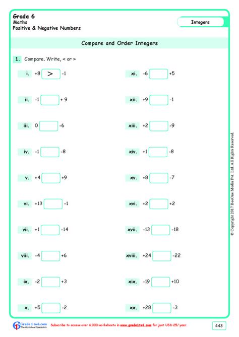 Integers Worksheet Grade 6 - Printable Calendars AT A GLANCE