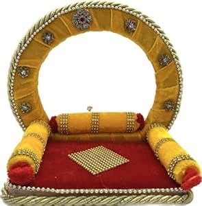 ParadiseHaven Red and Yellow Velvet Wooden Laddu Gopal's Singhasan with ...