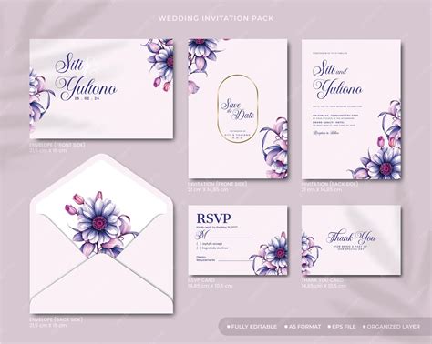 Premium Vector | Elegant wedding invitation pack with watercolor flowers