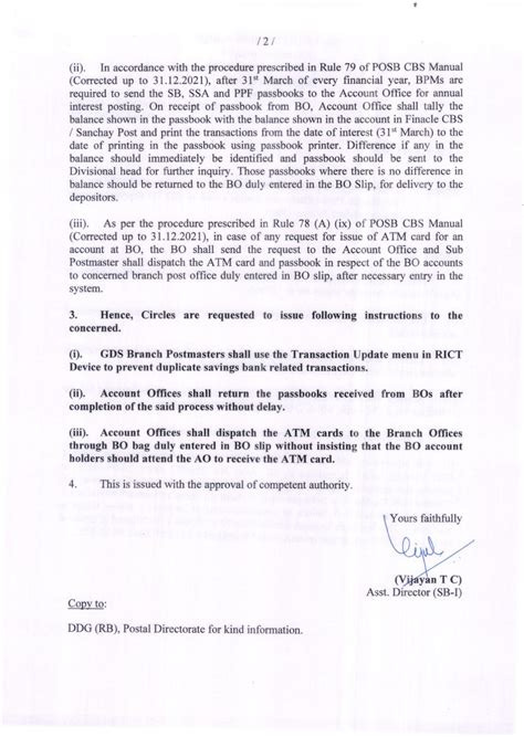 Instructions to AO/BO regarding Interest Posting, Despatch of ATM and ...
