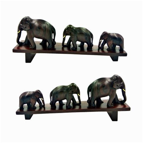 Handcrafted Rosewood Sculpture – Three Elephants Crossing a Bridge ...