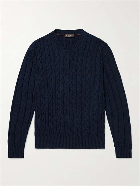 Navy Slim-Fit Cable-Knit Cotton Sweater | LORO PIANA | Men fashion ...