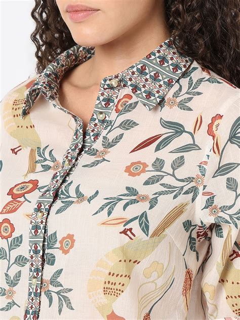 Beige Printed Cotton Shirt