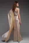 Buy Gold Satin Sequins One Shoulder Ruched Metallic Gown For Women by ...