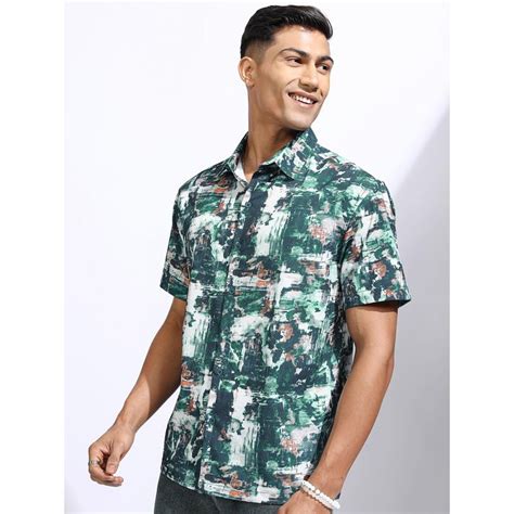 Buy LOCOMOTIVE Men Green Abstract Casual Shirt Online