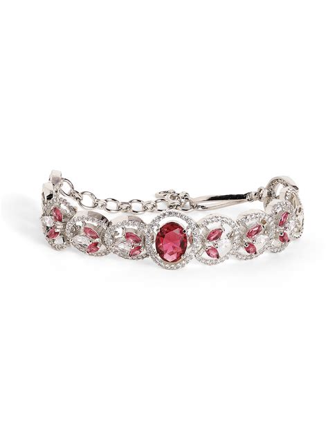 Red Stoned Floral American Diamond Silver Plated Elegant Bracelet ...