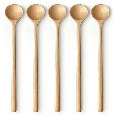 BrosMoon Long Spoons Wooden, 5 Pieces Korean Style 10.9 inches Natural ...